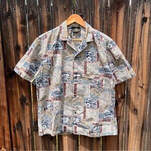 Royal Creations Neutral Sea Turtle Short Sleeve Button Up Hawaiian Shirt, Men M